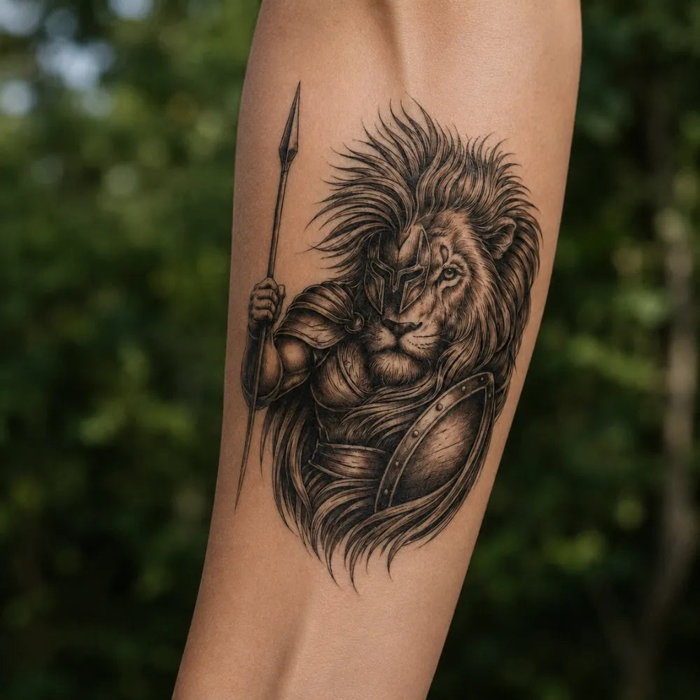 SafeTatt — Lion Warrior · fotografie tetování na kůži