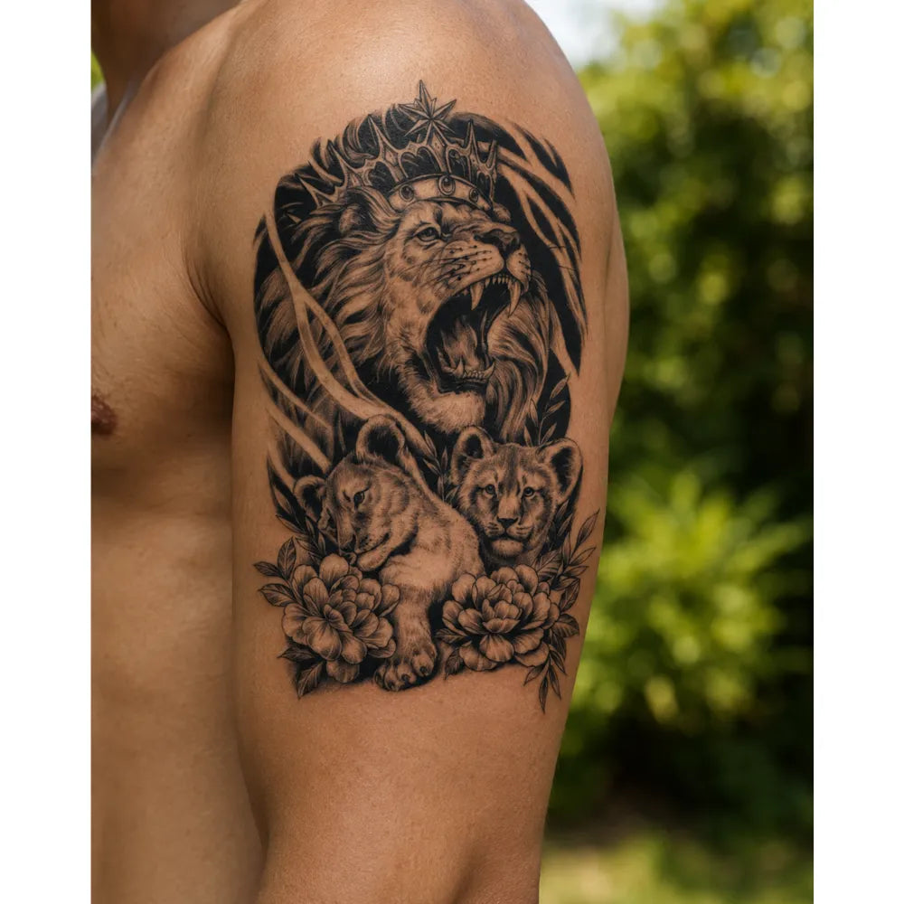 SafeTatt — Lion Crown · fotografie tetování na kůži