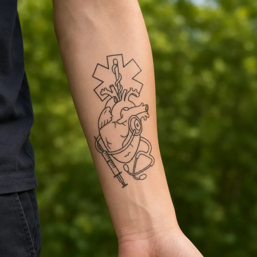 SafeTatt — Med Heart · fotografie tetování na kůži