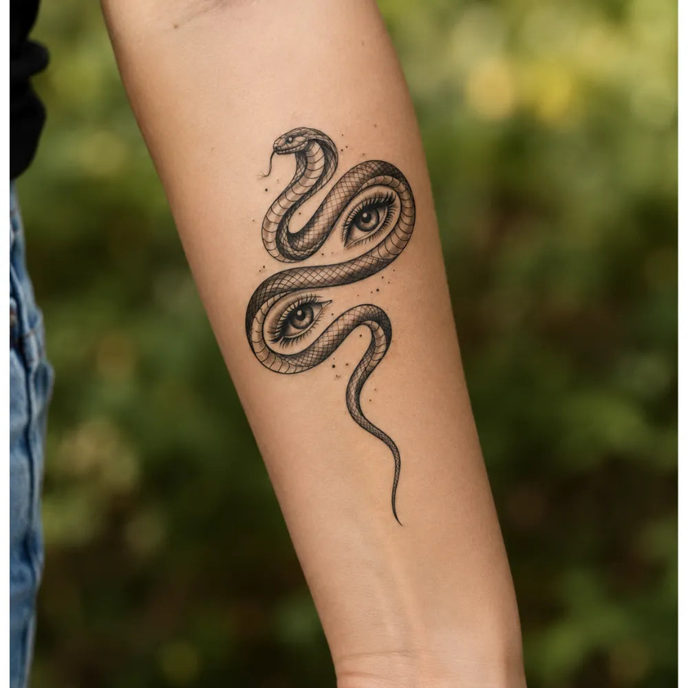 SafeTatt — Serpent Eyes · fotografie tetování na kůži