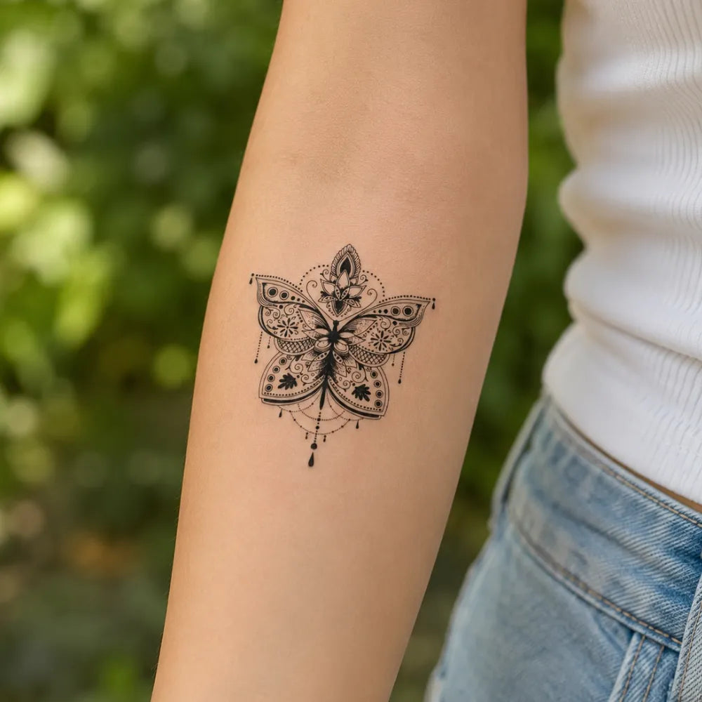 SafeTatt — Ornate Moth · fotografie tetování na kůži